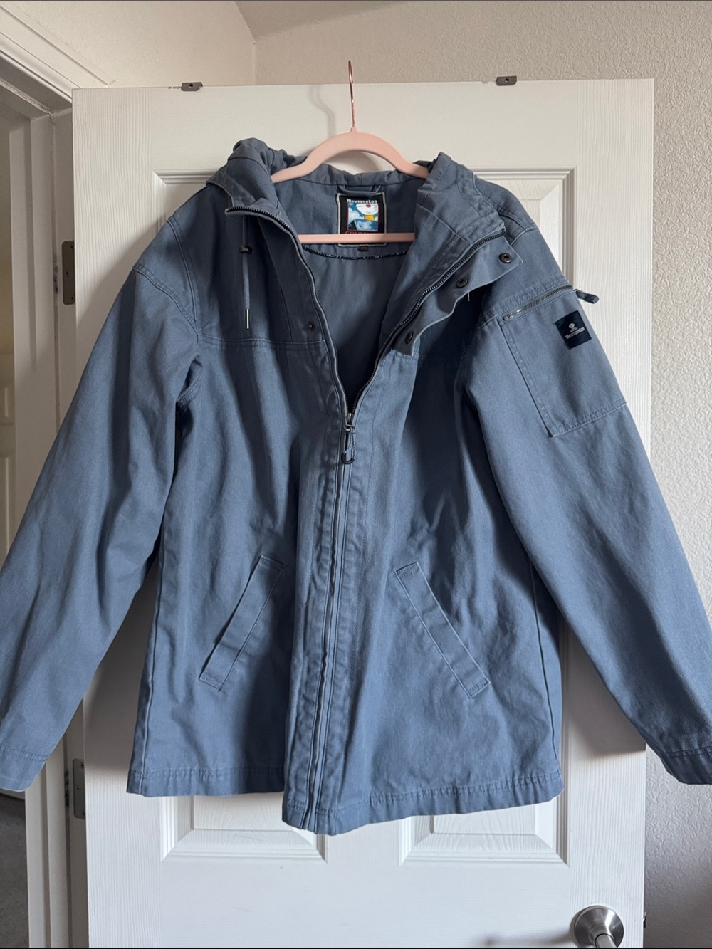 Mousqueton Couleurs d’Origine Blue Hooded Raincoat Jacket — Outerwear